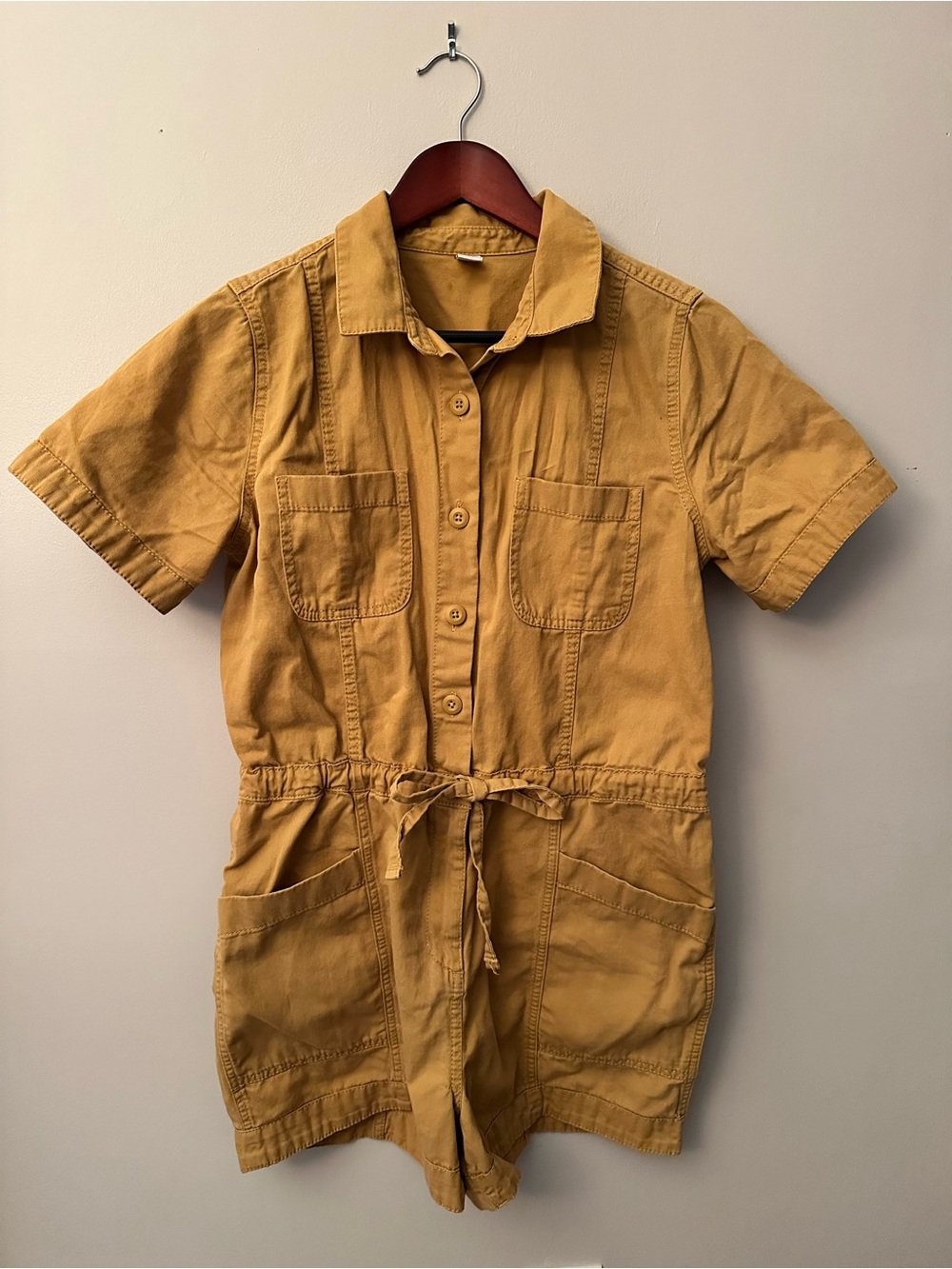 Old Navy Women’s Utility Short-Sleeve Shorts Jumpsuit Romper in Mustard Sz Med